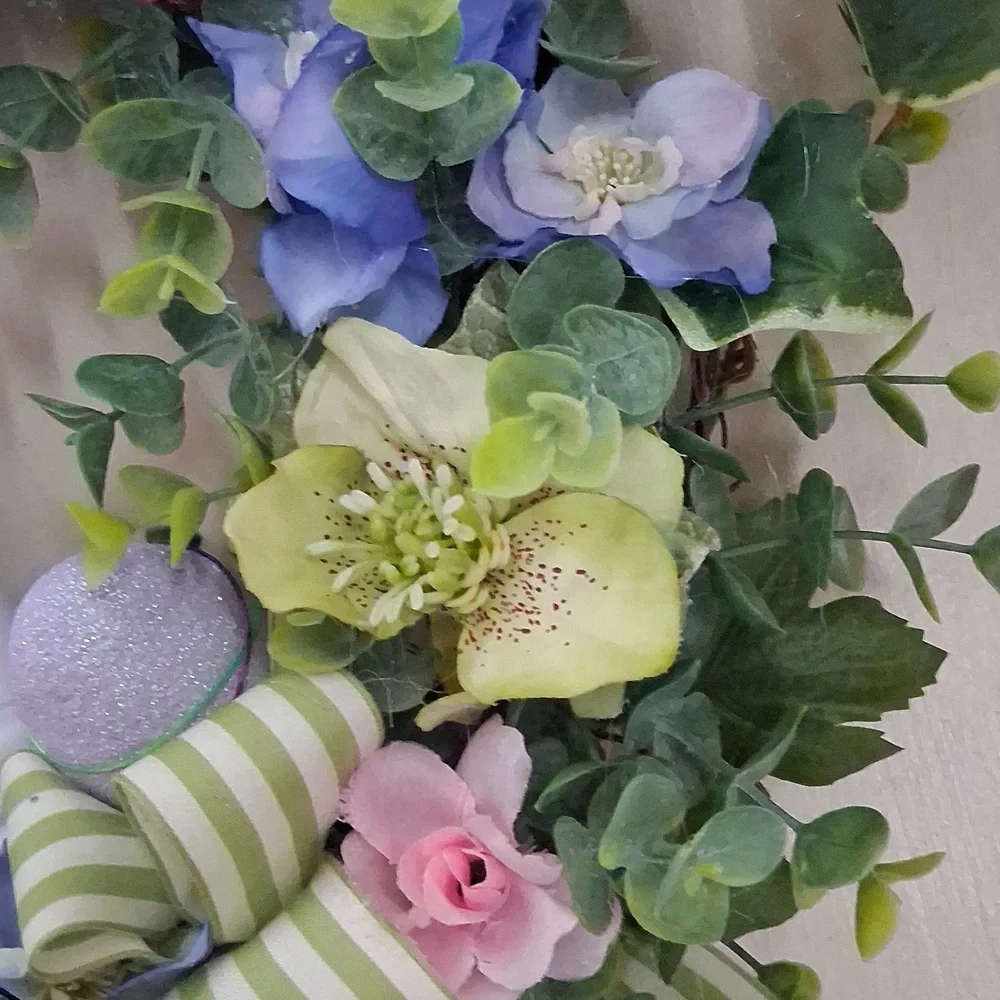 Easter Bunny Floral Wreath with Pastel Accents